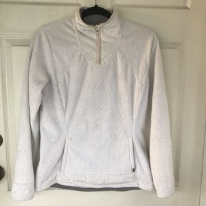 Furry white half zip north face sweater